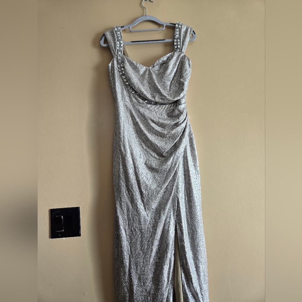 Pewter Formal Dress Rhinestones Tiger Stripe Pattern Size 6